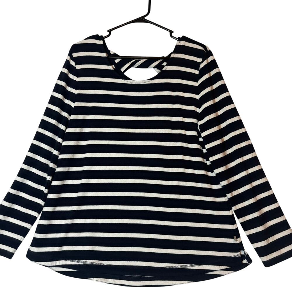 T by Talbots Long Sleeve Women's Sweater Size XL P Blue White Stripe Poly Rayon